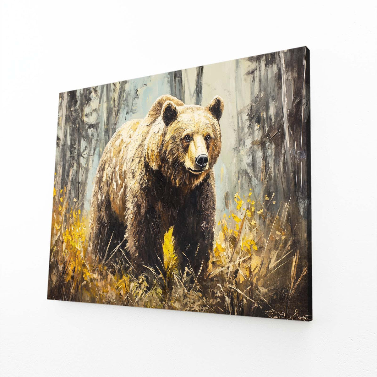 Golden Meadow Stride Bear Prints — contemporary canvas print, angled canvas view on white background