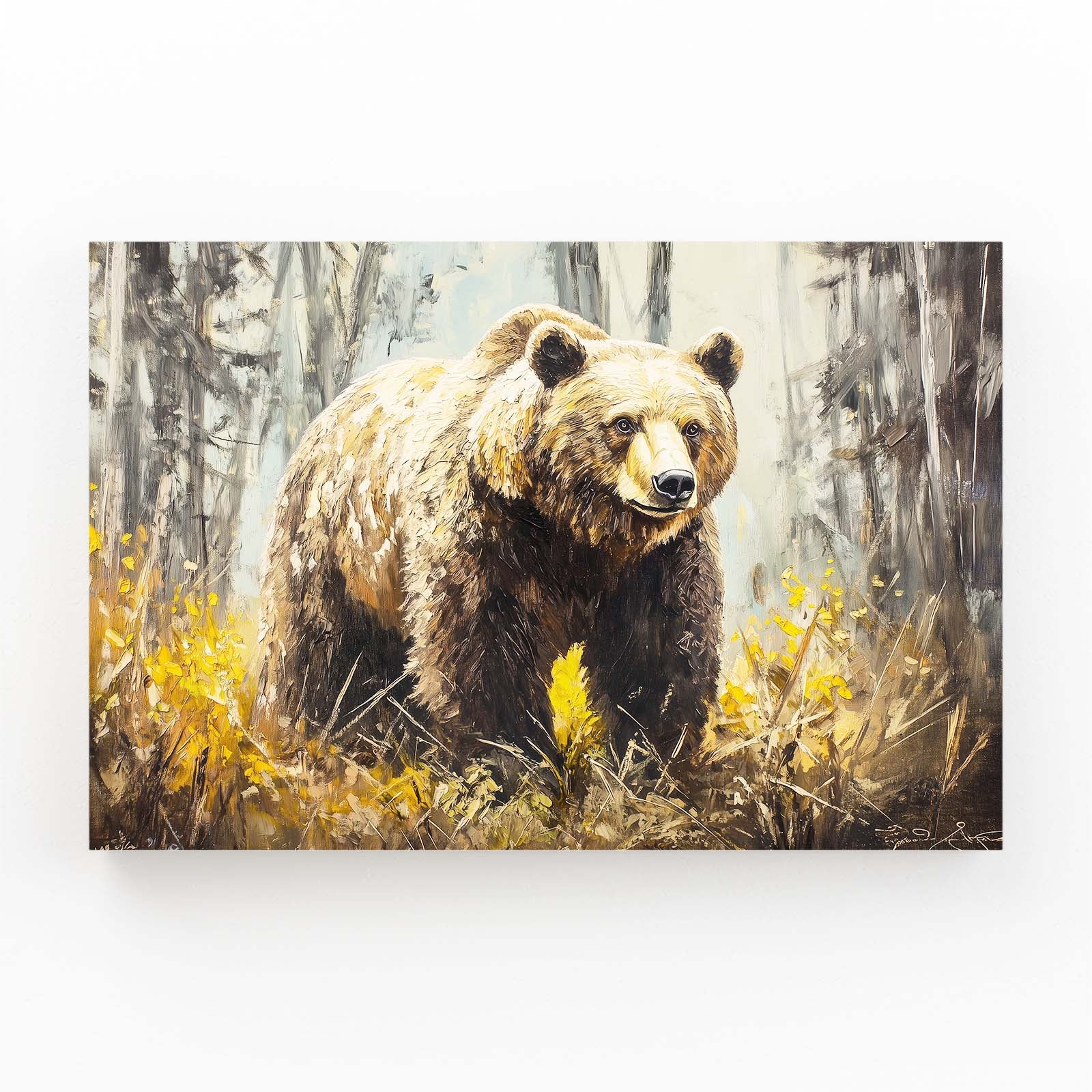 Golden Meadow Stride Bear Prints — contemporary canvas print, angled canvas view on white background