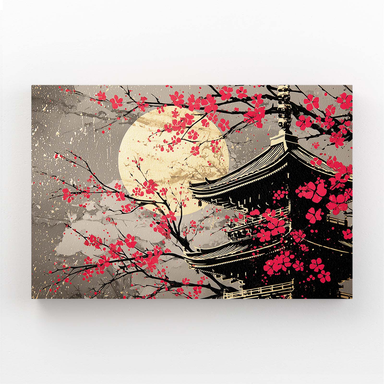 Golden Moon Temple Cherry Blossom Art – golden moon temple cherry blossom canvas print