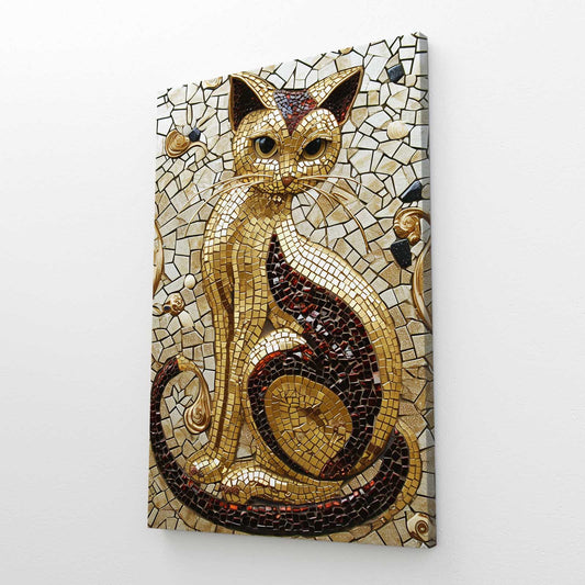 Golden Mosaic Cat Print Art
