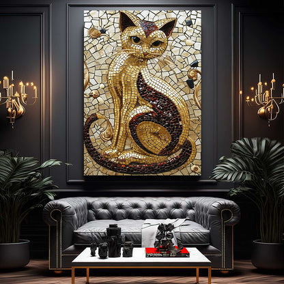 Golden Mosaic Cat Print Art