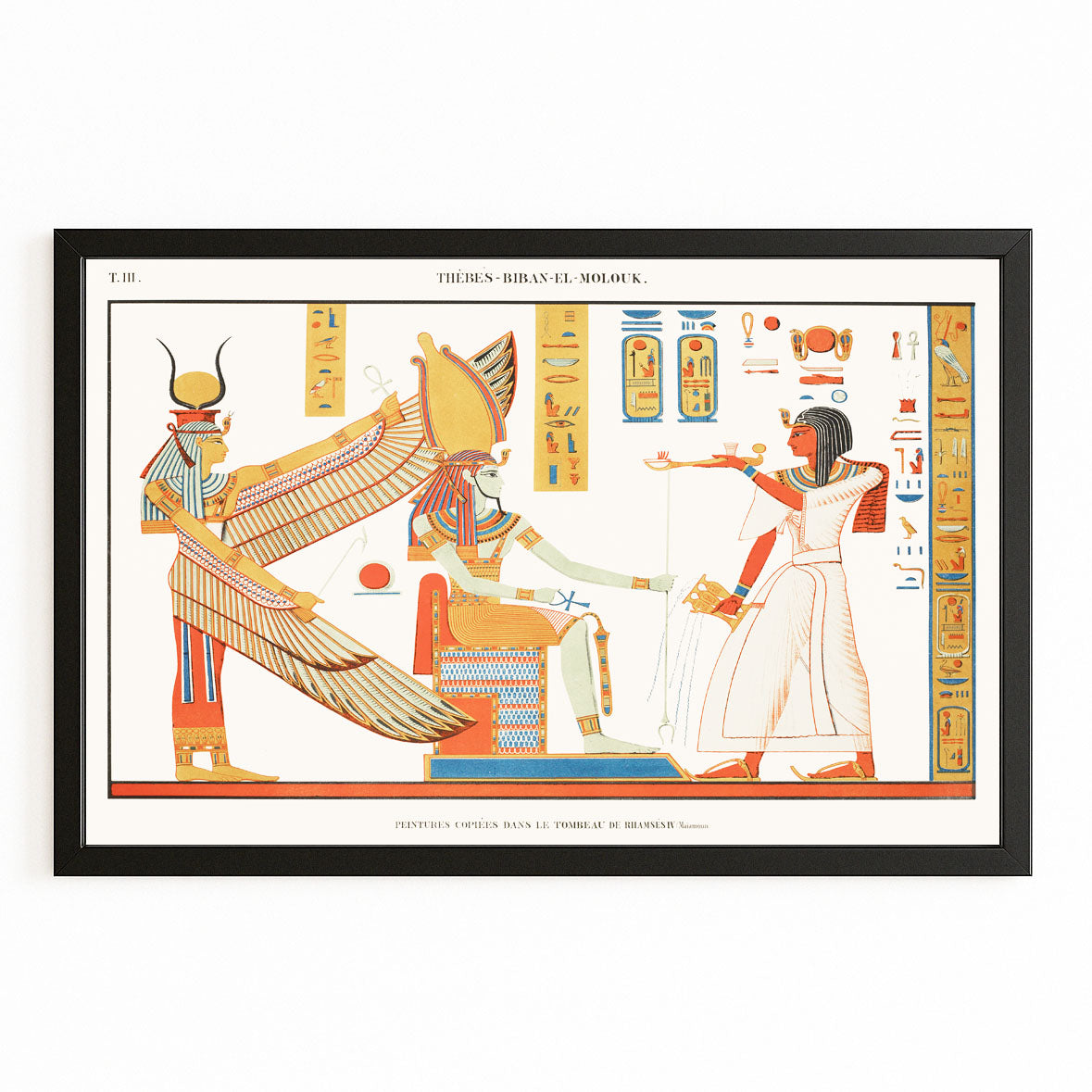 Golden Offering Scene Egyptian Canvas – with Premium Black frame on white background