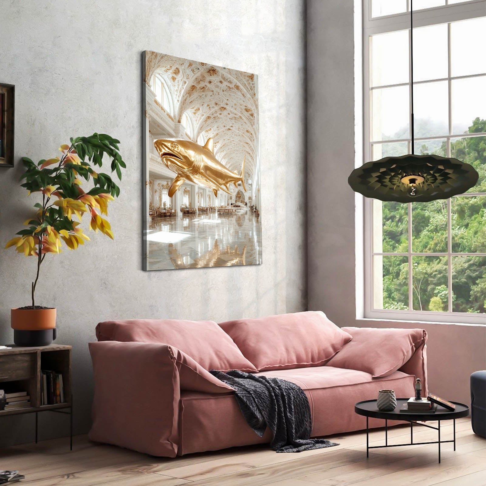 Golden Palace Baroque Shark Wall Art – styled in a furnished interior