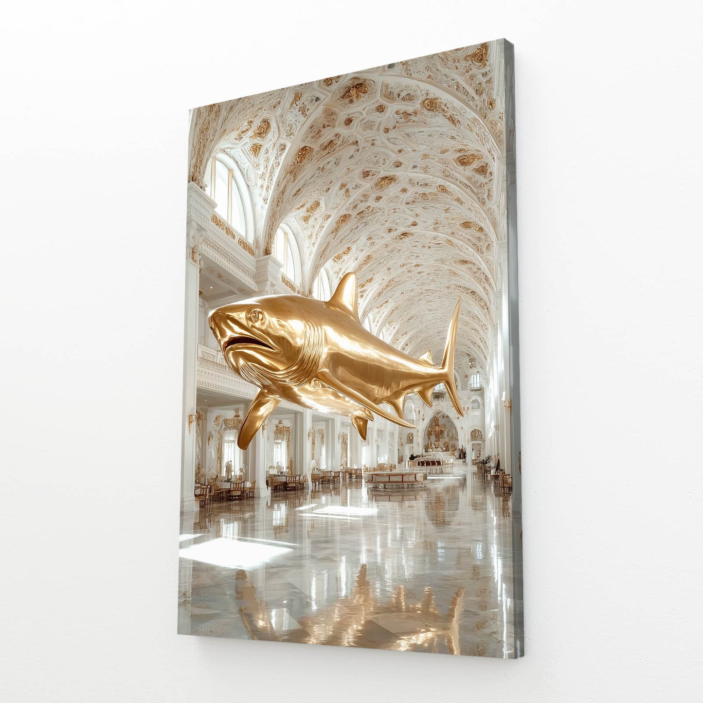 Golden Palace Baroque Shark Wall Art – angled canvas view on white background