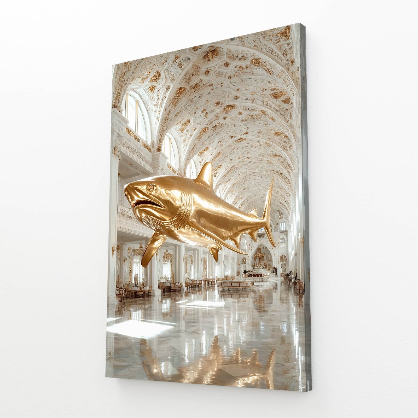 Golden Palace Baroque Shark Wall Art – angled canvas view on white background