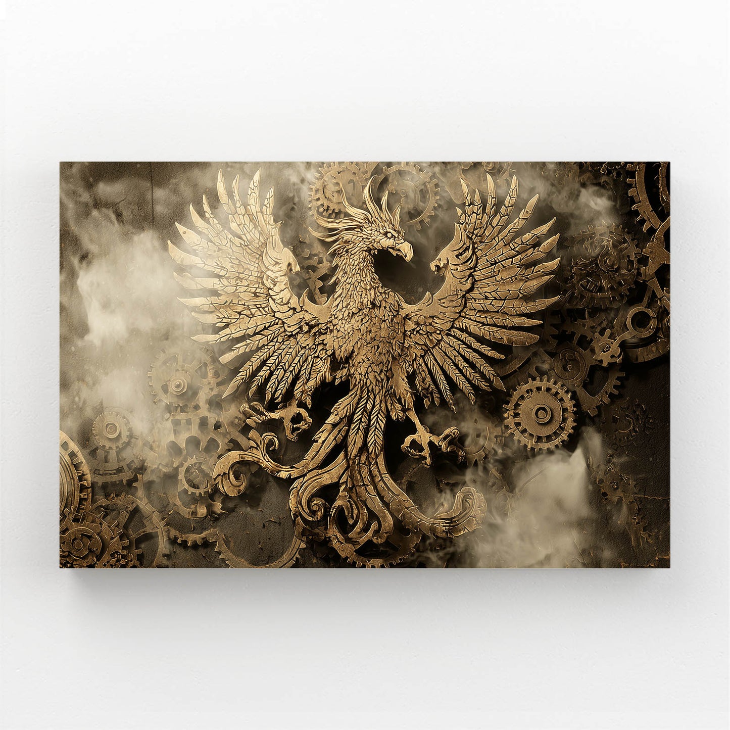 Golden Phoenix Emblem Steampunk Canvas Art – golden phoenix emblem steampunk canvas print