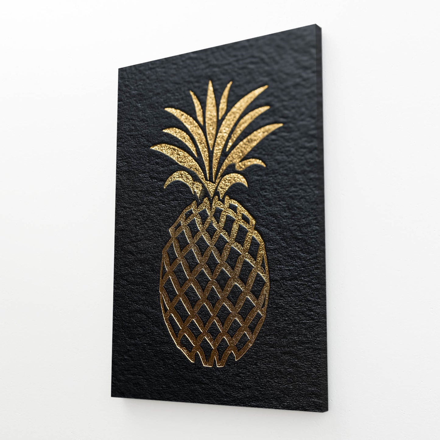 Golden Pineapple Slate Fruit Canvas Art – angled canvas view on white background