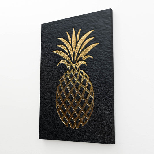 Golden Pineapple Slate Fruit Canvas Art – angled canvas view on white background