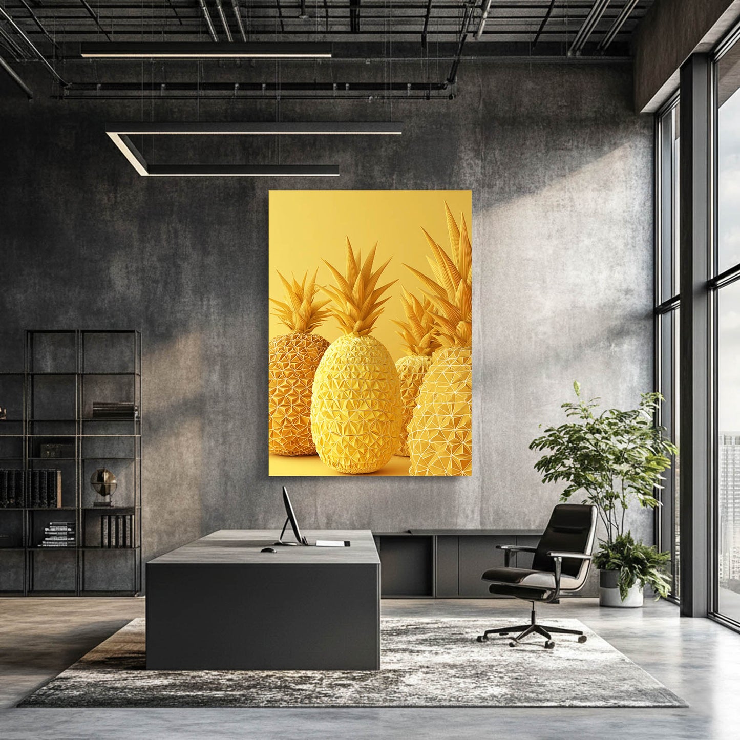 Golden Pineapple Trio Fruit Wall Art – styled in a furnished interior