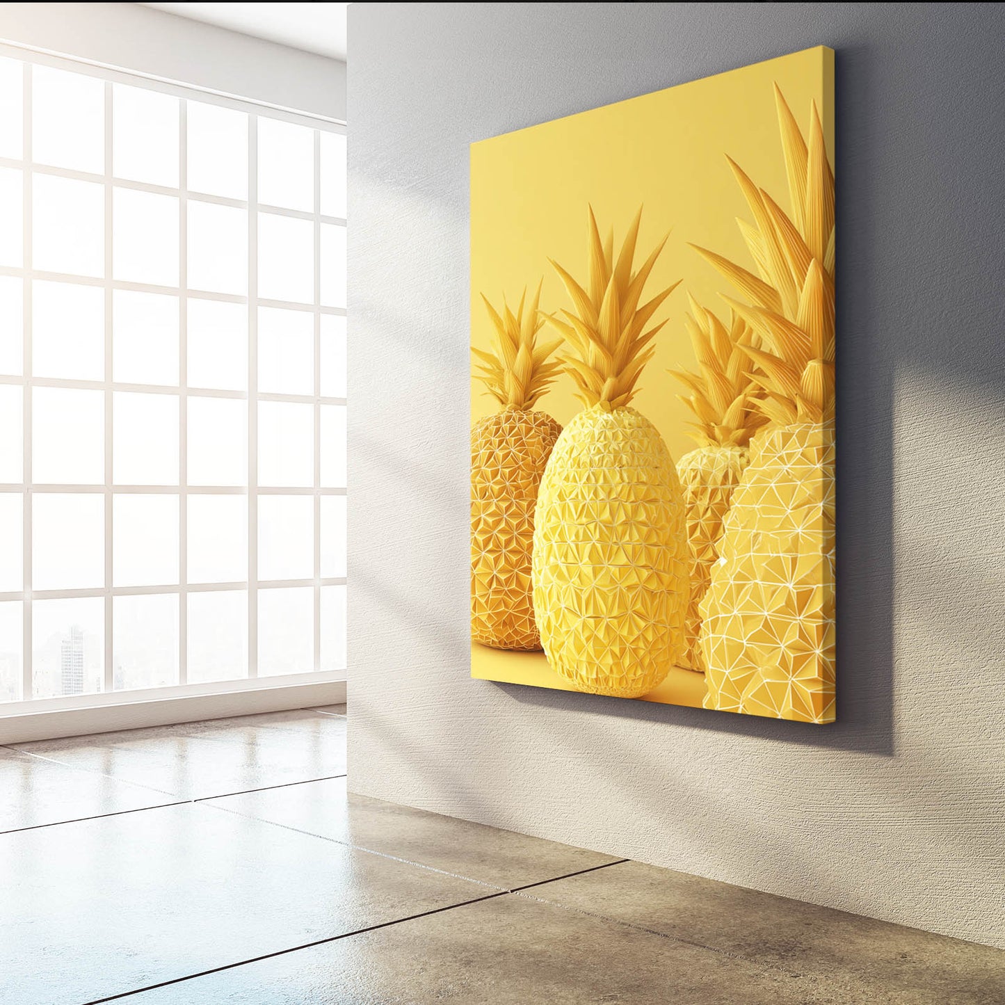 Golden Pineapple Trio Fruit Wall Art – styled in a furnished interior