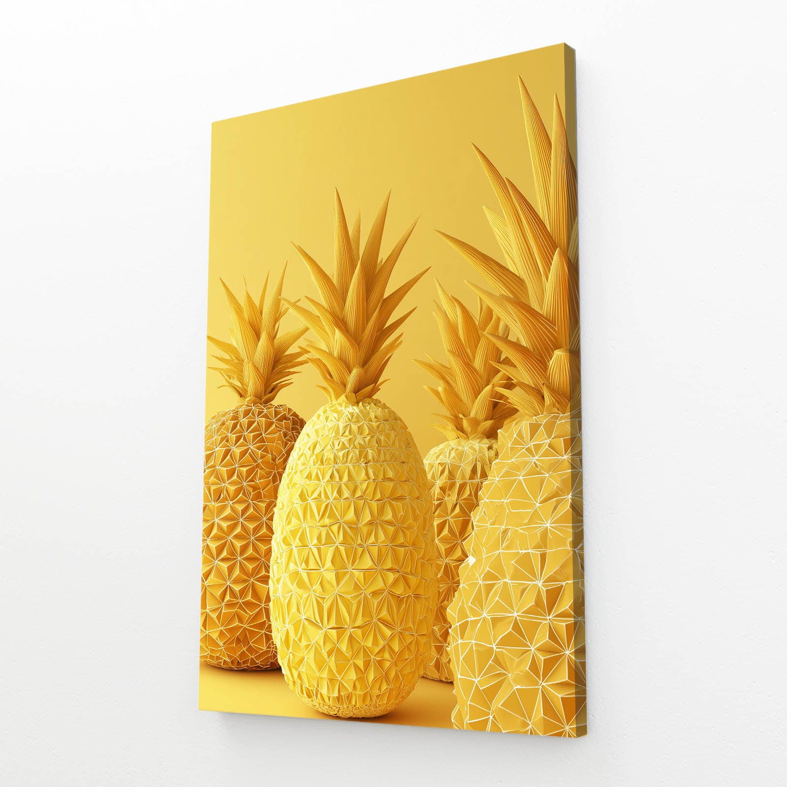 Golden Pineapple Trio Fruit Wall Art – angled canvas view on white background