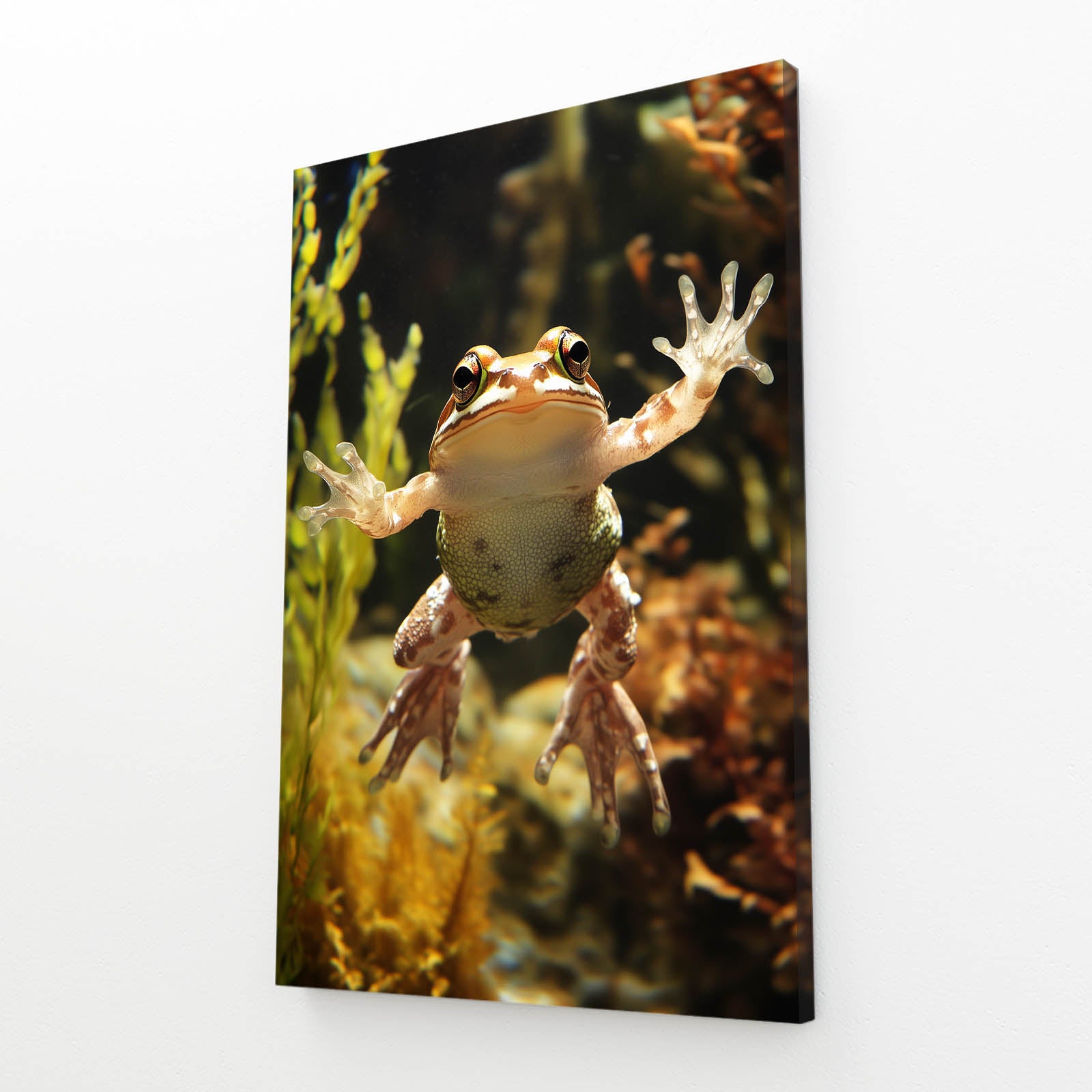 Golden Pond Climber Frog Wall Decor – angled canvas view on white background