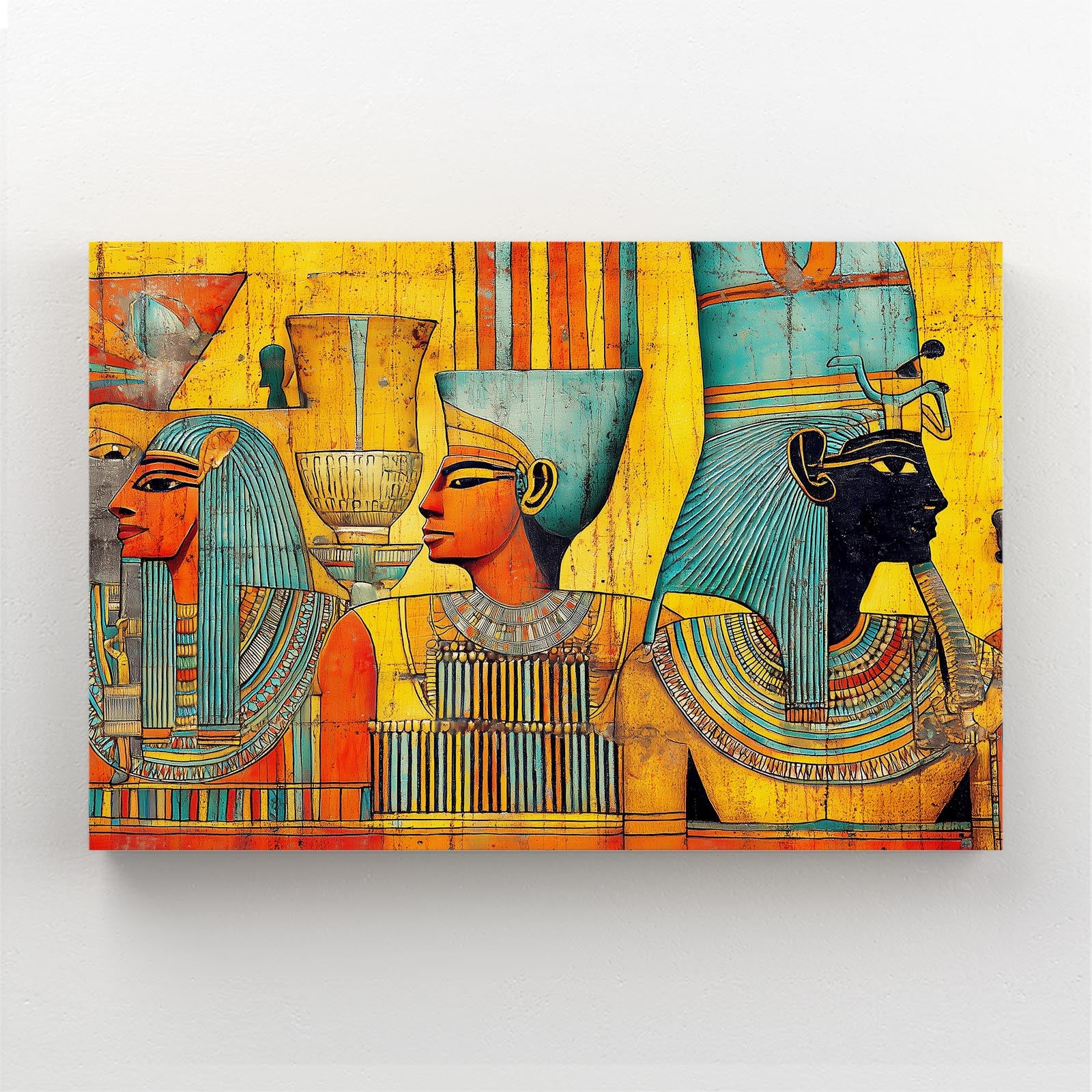Golden Procession Scene Egyptian Prints – styled in a furnished interior