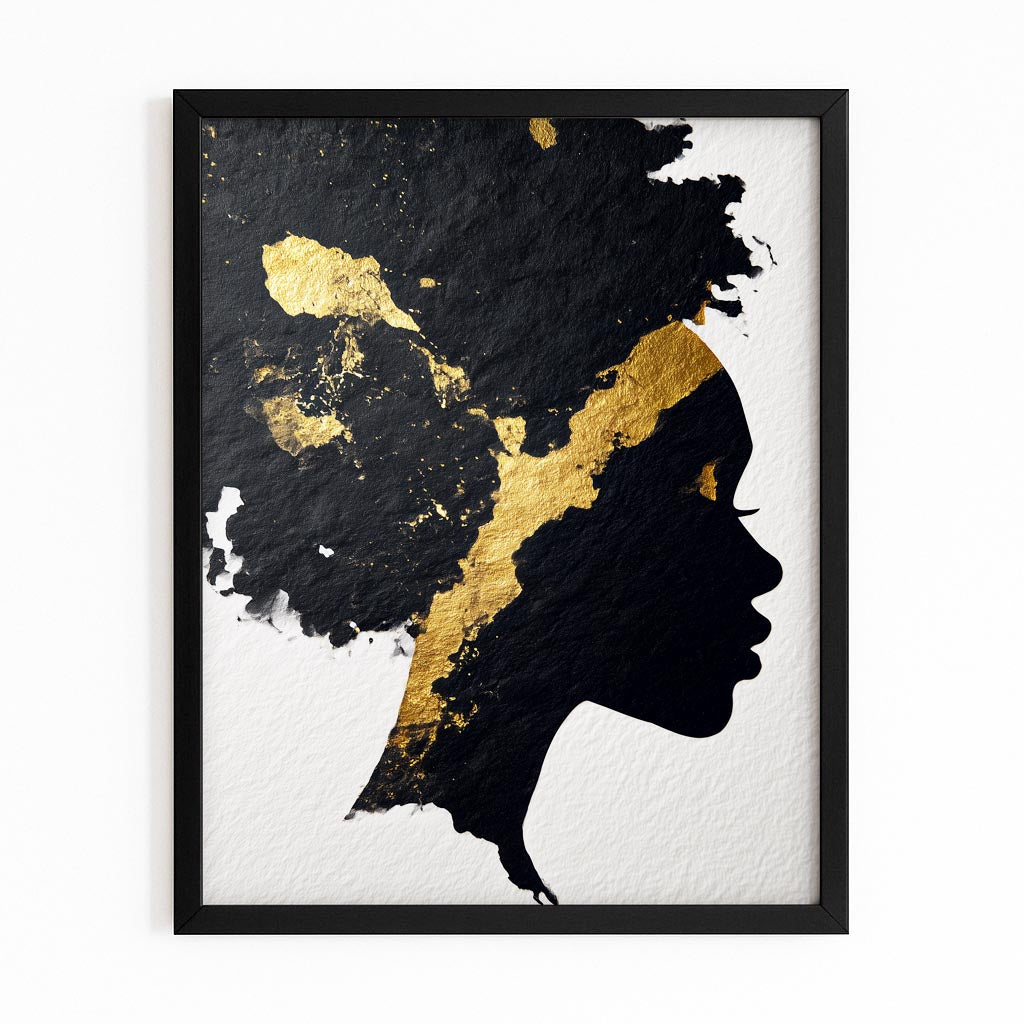 Golden Profile Silhouette Art – with Premium Black frame on white background