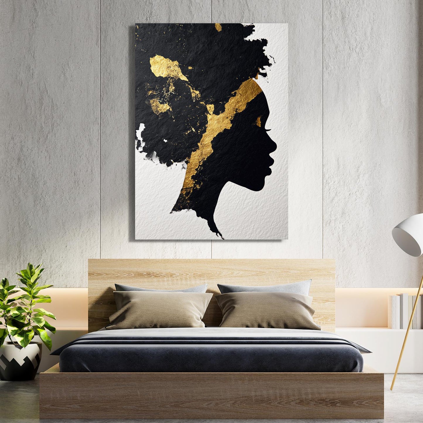 Golden Profile Silhouette Art – styled in a furnished interior