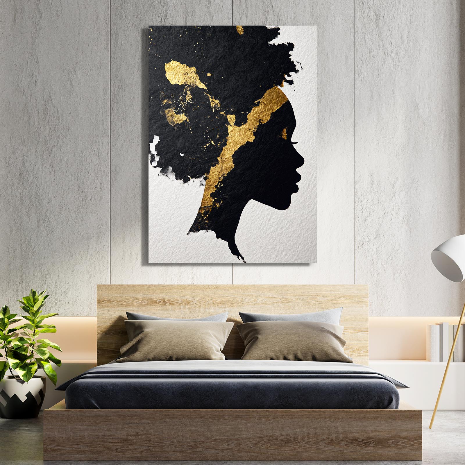 Golden Profile Silhouette Art – styled in a furnished interior