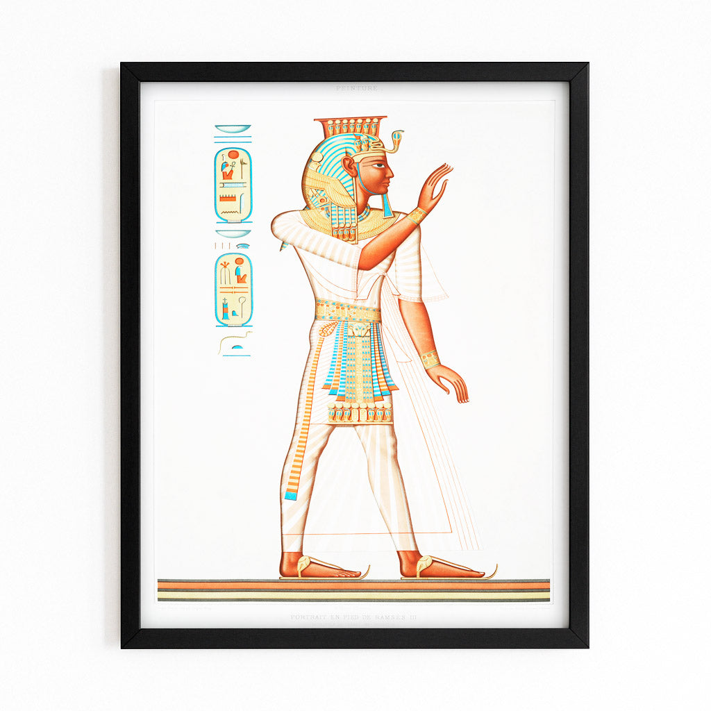 Golden Robe Figure Egyptian Art – with Premium Black frame on white background