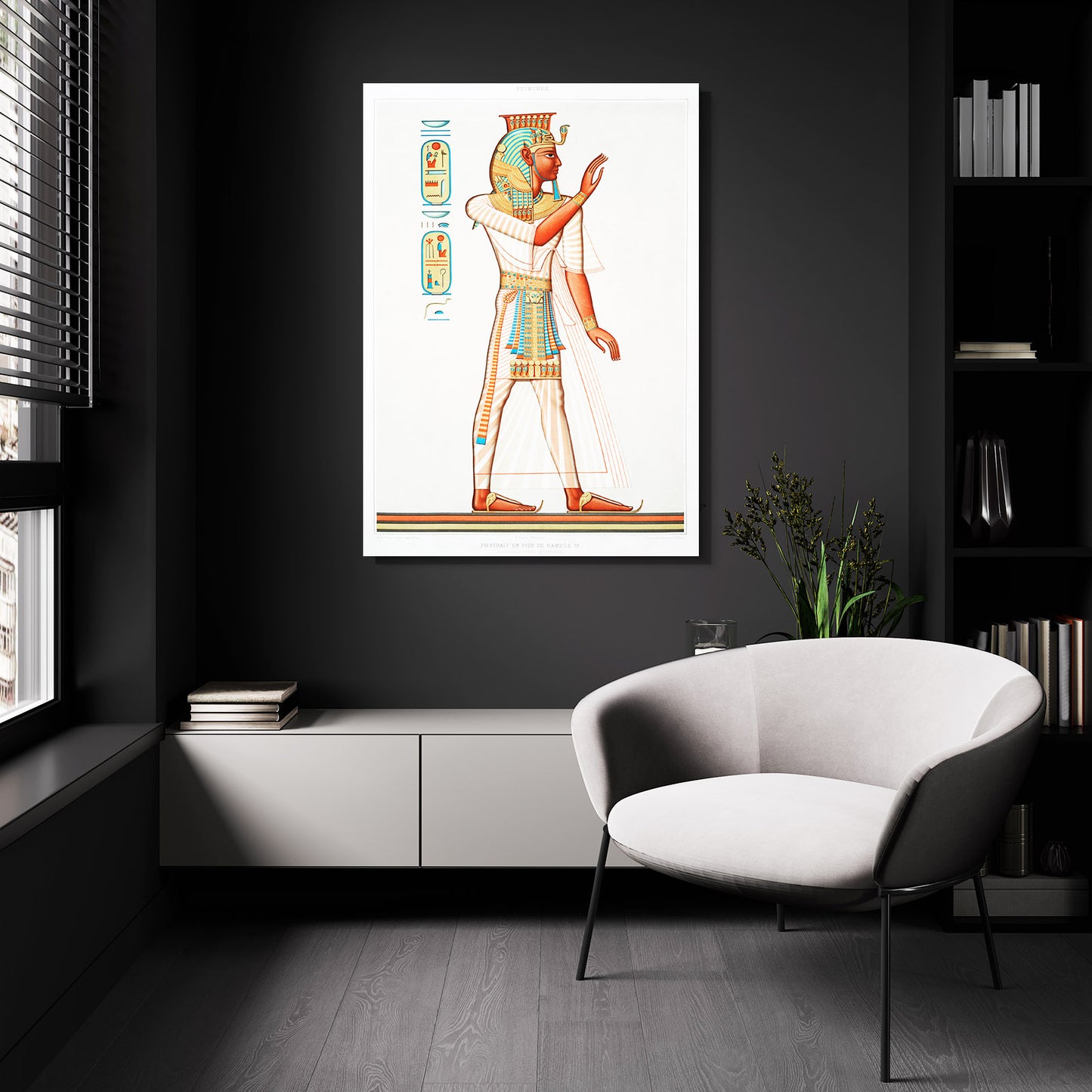 Golden Robe Figure Egyptian Art – styled in a furnished interior