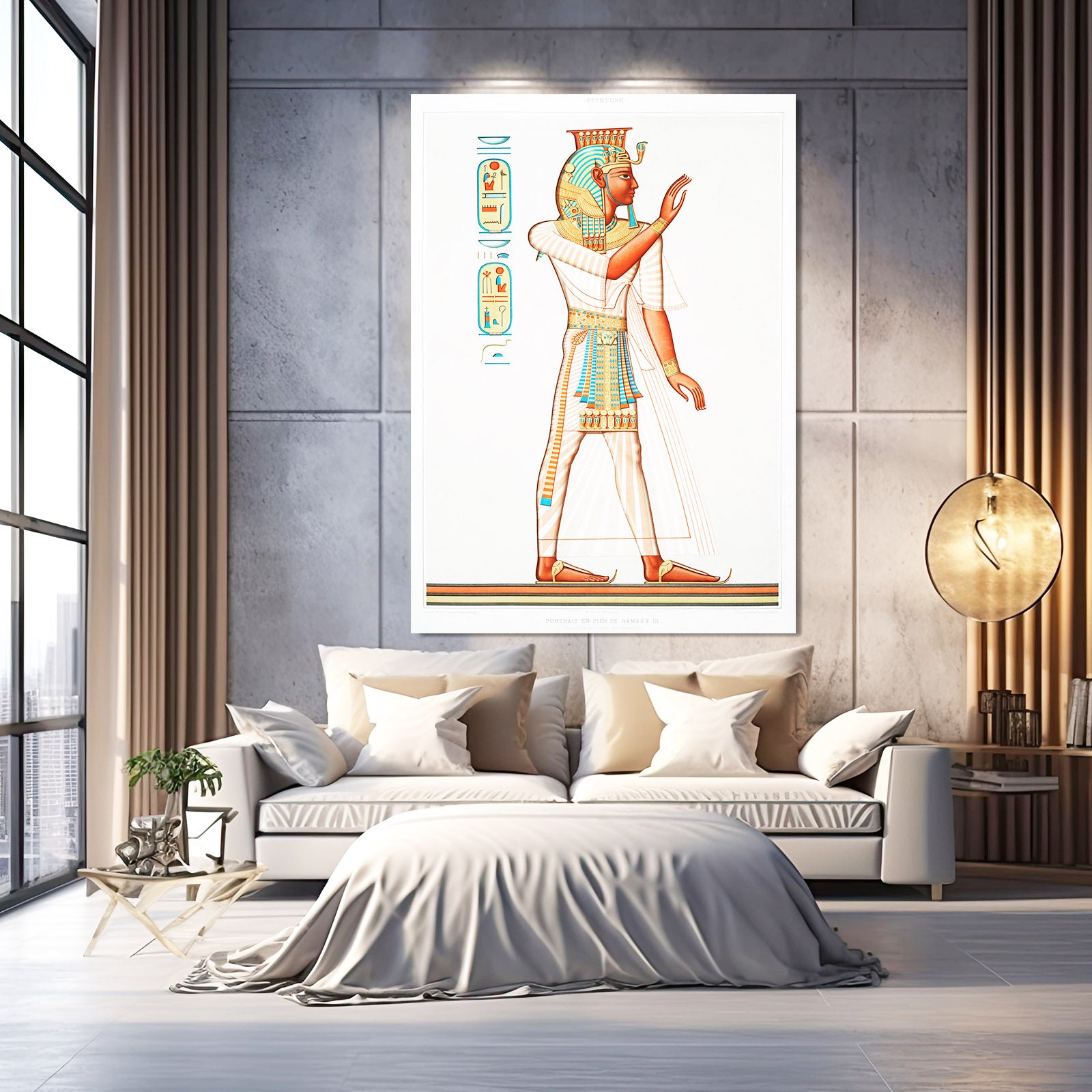Golden Robe Figure Egyptian Art – styled in a furnished interior