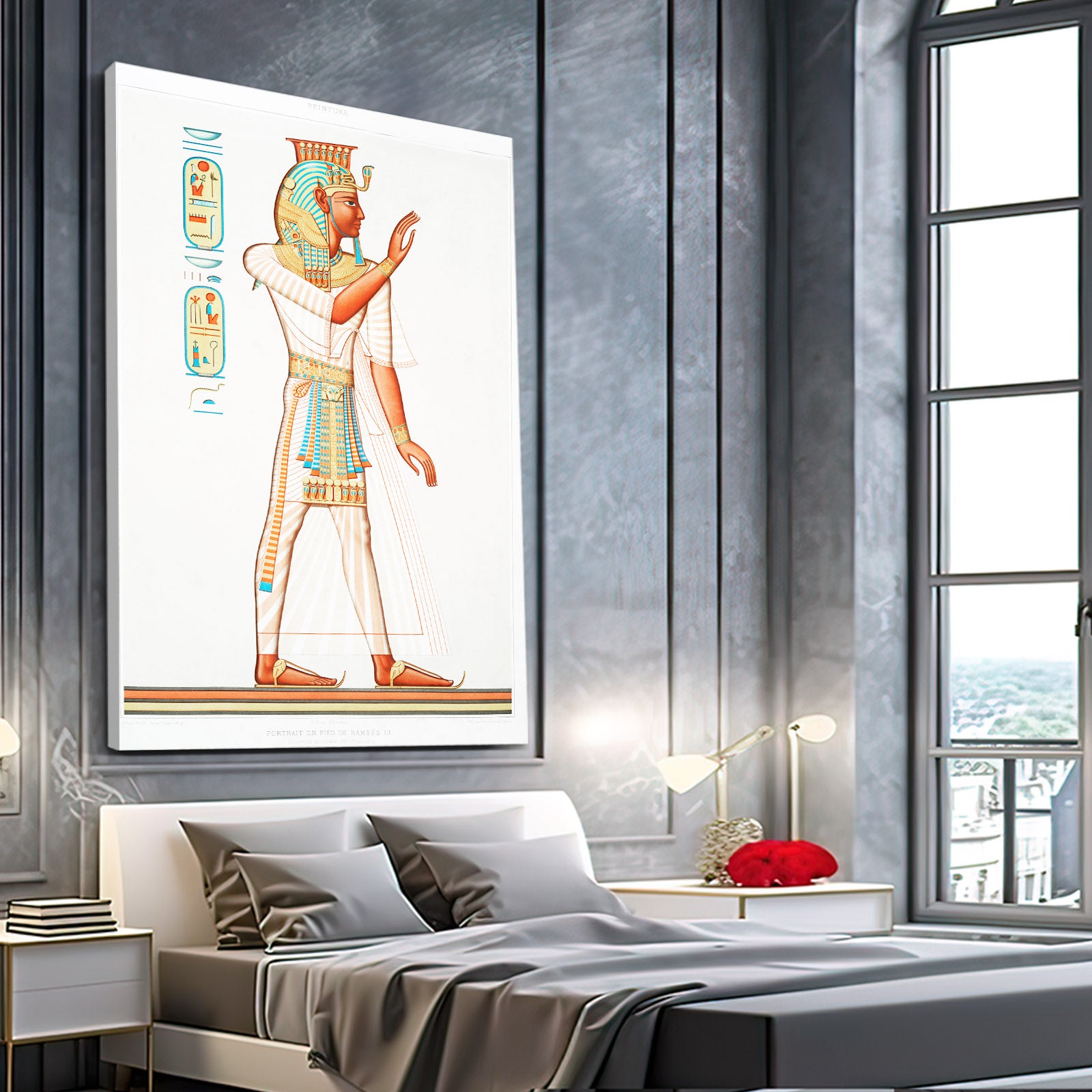Golden Robe Figure Egyptian Art – styled in a furnished interior