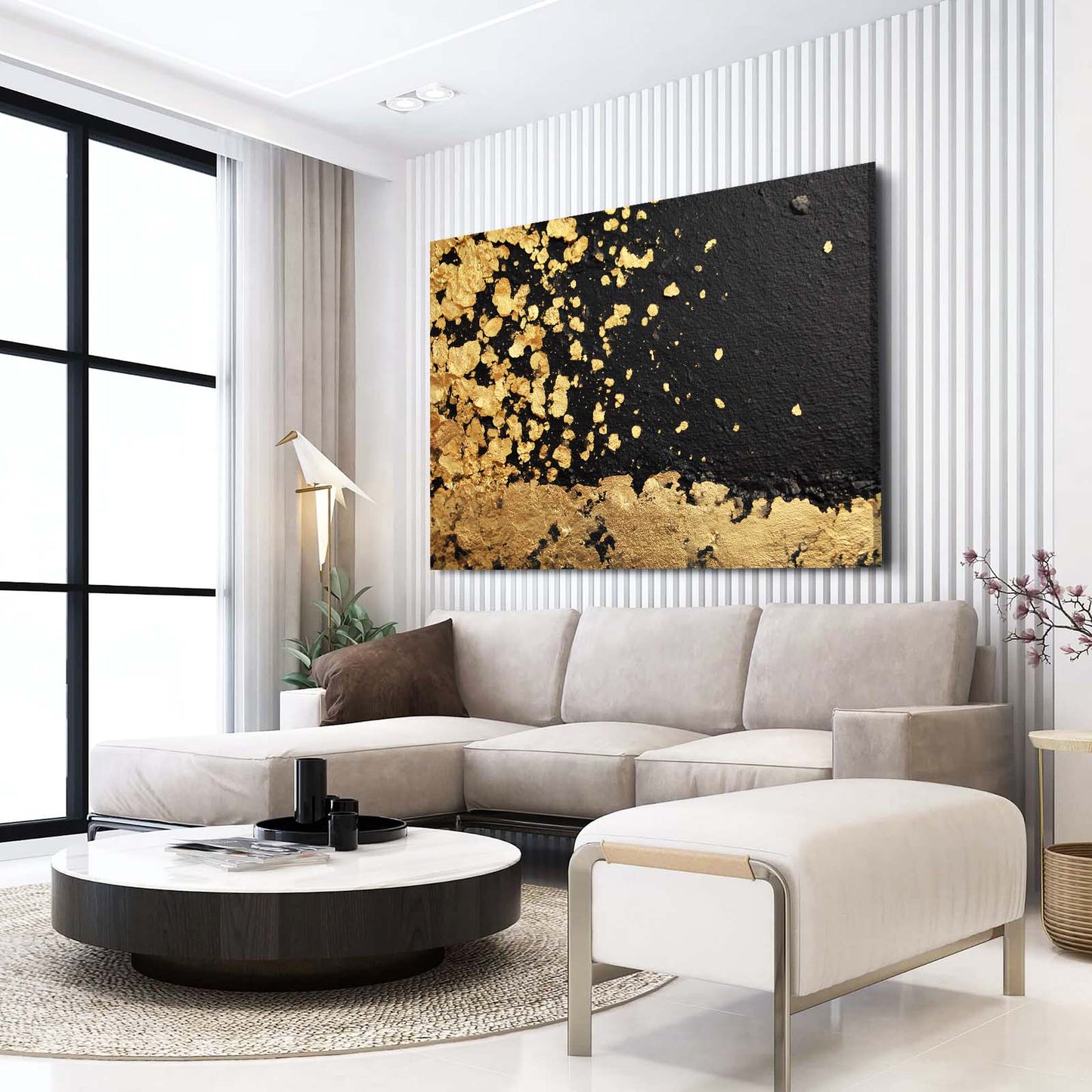 Golden Sand Drift Wall Art – styled in a furnished interior