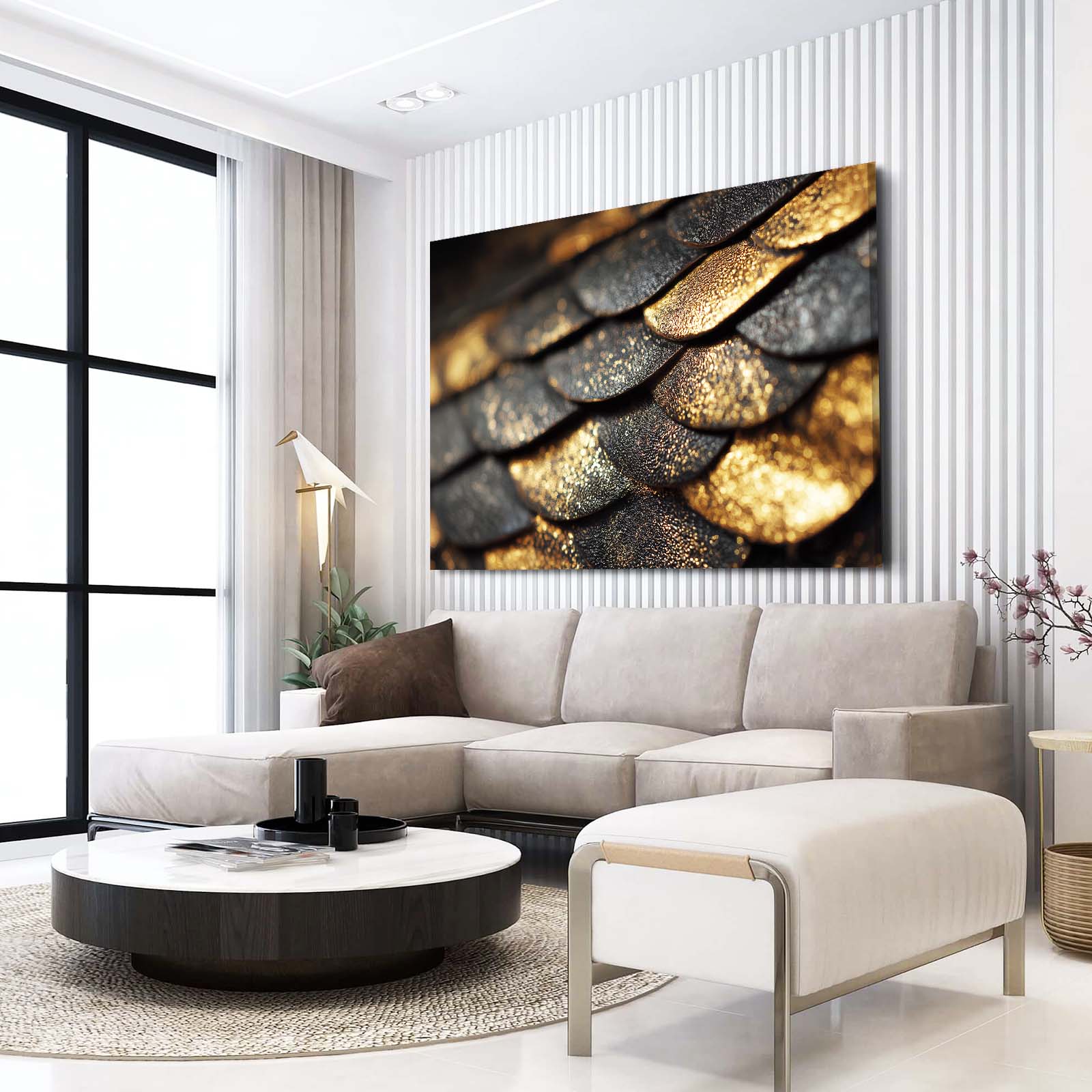 Golden Scales Wall Decor – styled in a furnished interior