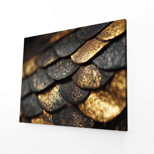 Golden Scales Wall Decor – angled canvas view on white background