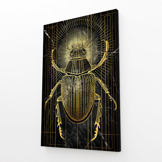 Golden Scarab Beetle Egyptian Prints – angled canvas view on white background