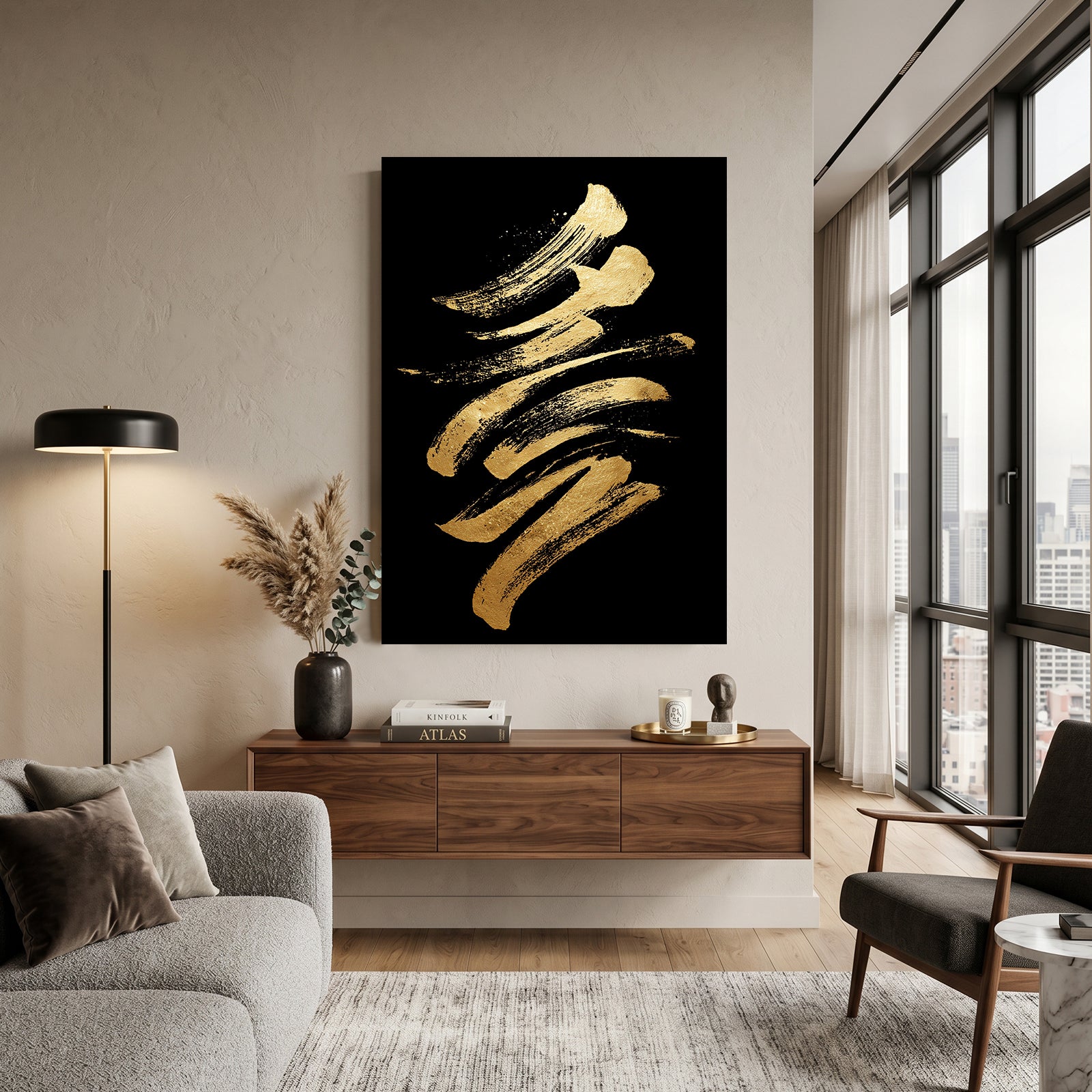 Golden Script Marks Wall Decor – styled in a furnished interior