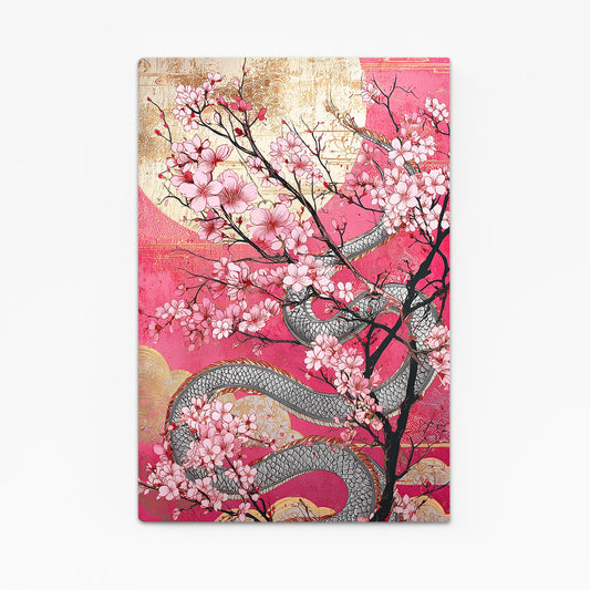 Golden Serpent Branch Cherry Blossom Art – golden serpent branch cherry blossom canvas print