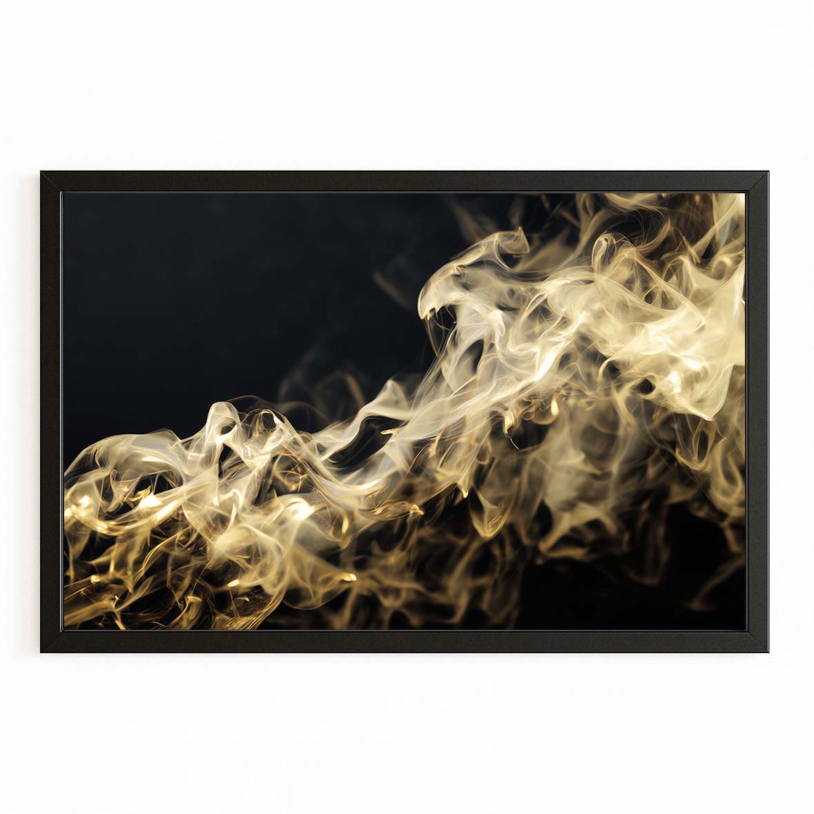 Golden Smoke Drift Wall Art – with Premium Black frame on white background