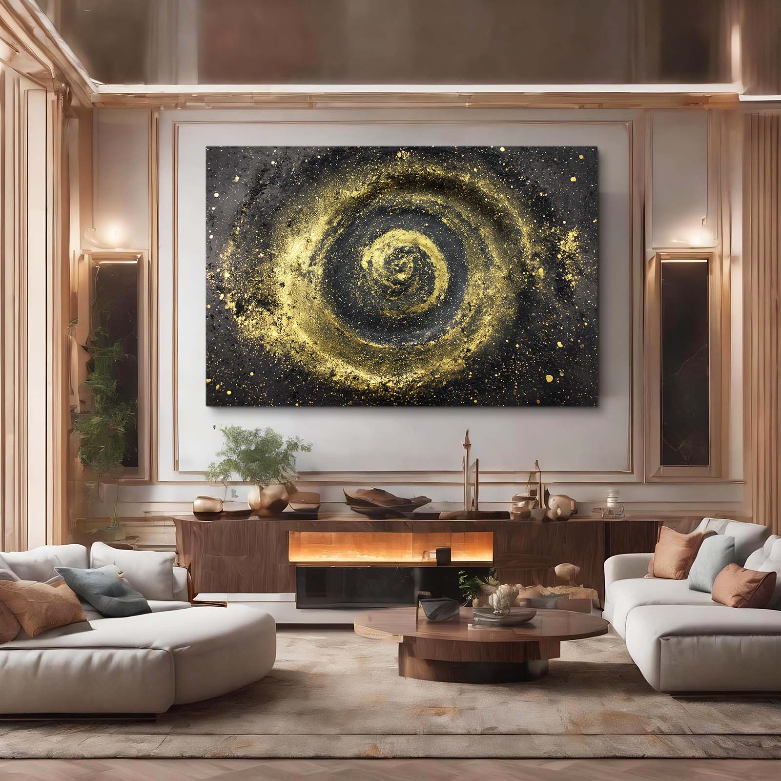 Golden Spiral Nebula Art – styled in a furnished interior