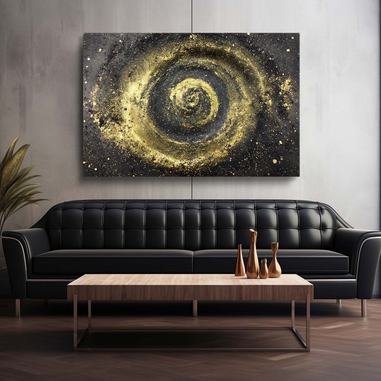 Golden Spiral Nebula Art – styled in a furnished interior