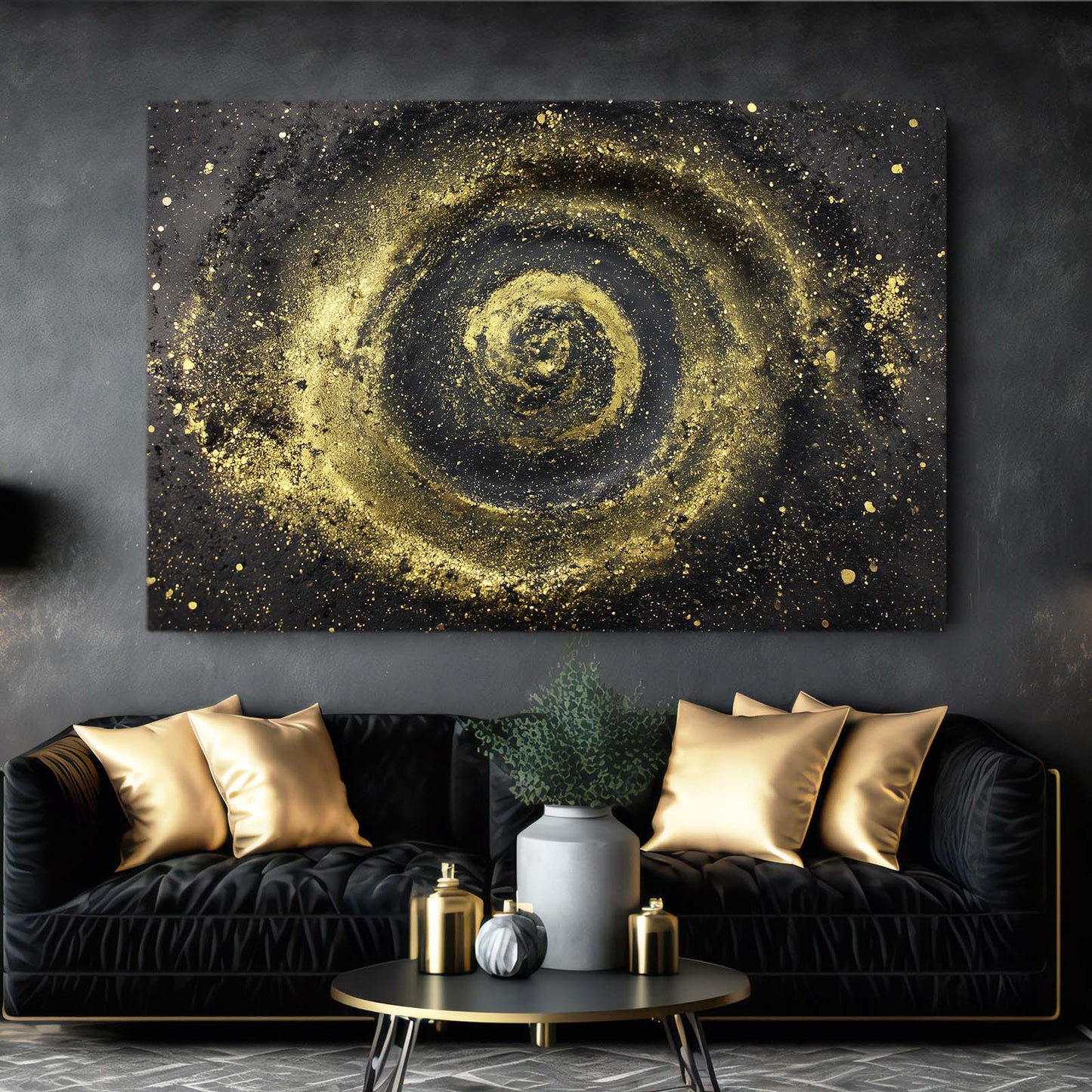 Golden Spiral Nebula Art – styled in a furnished interior
