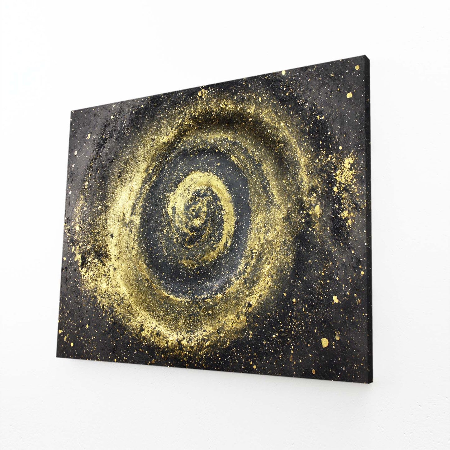 Golden Spiral Nebula Art – angled canvas view on white background