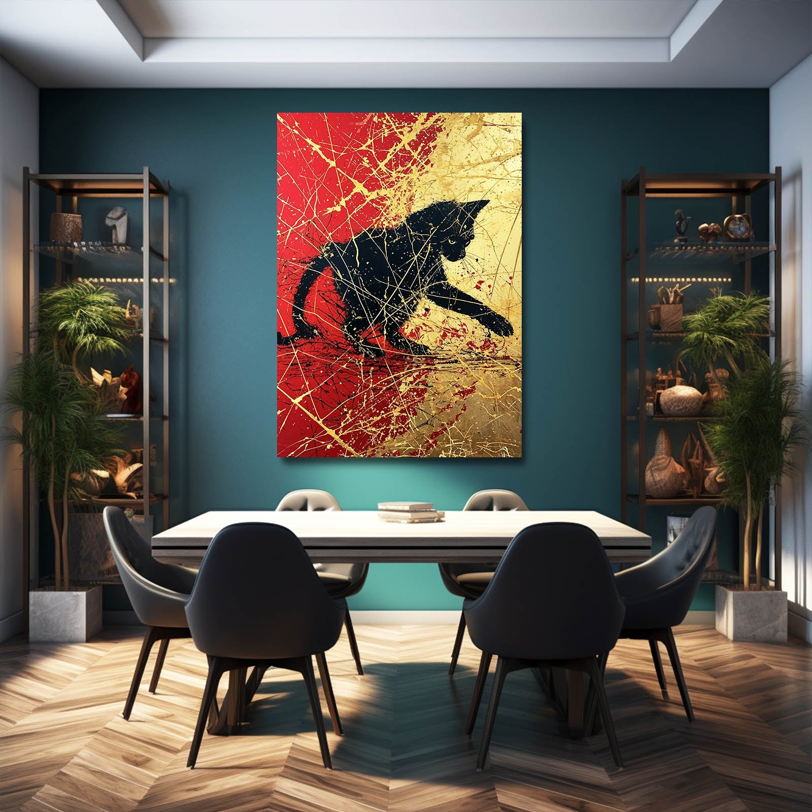 Golden Splash Cat Art