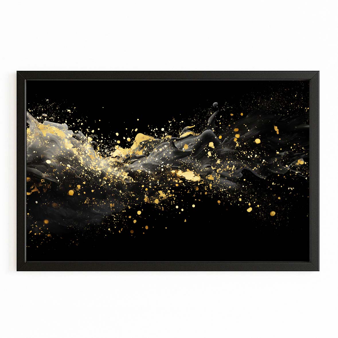 Golden Splash Cloud Wall Art – with Premium Black frame on white background