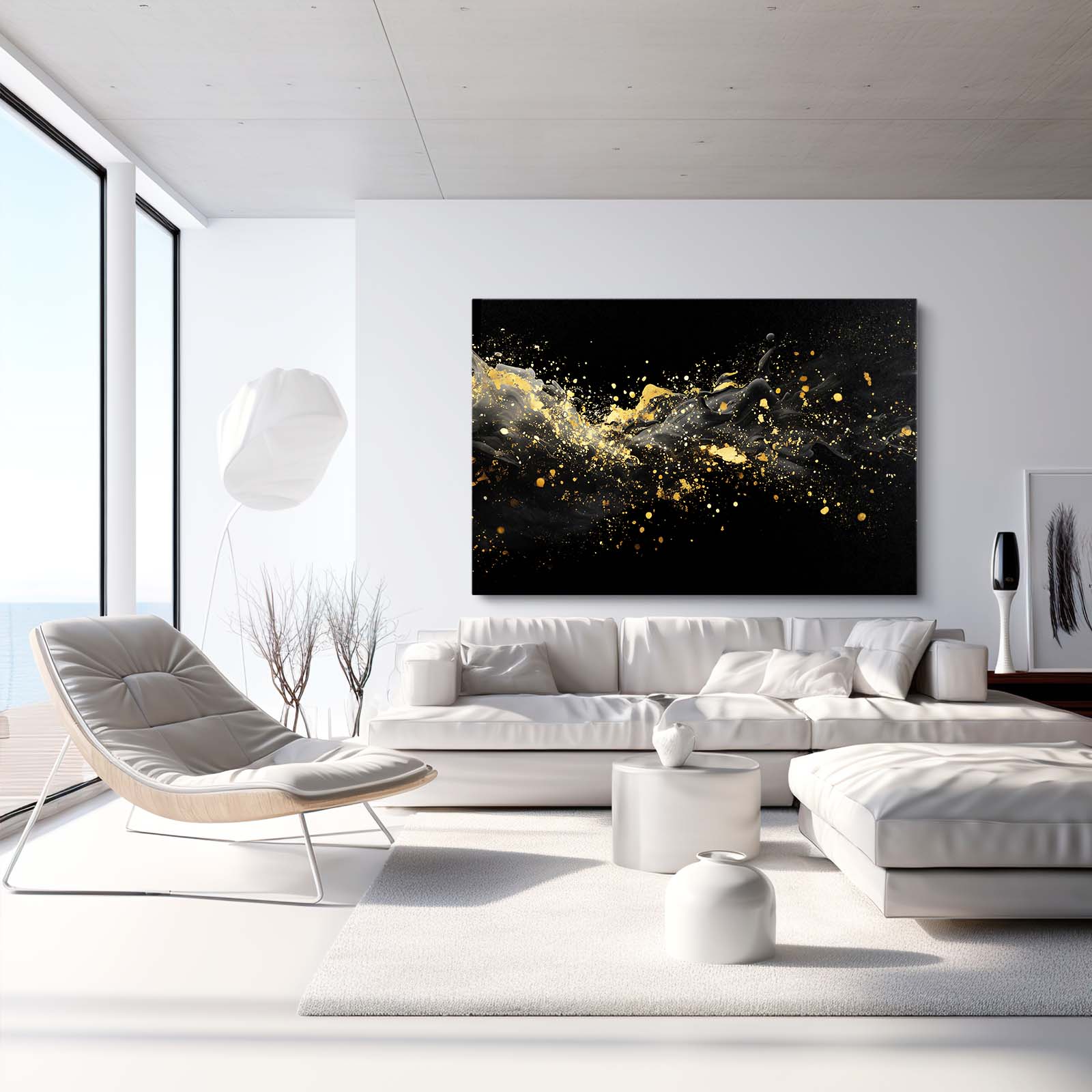 Golden Splash Cloud Wall Art – styled in a furnished interior