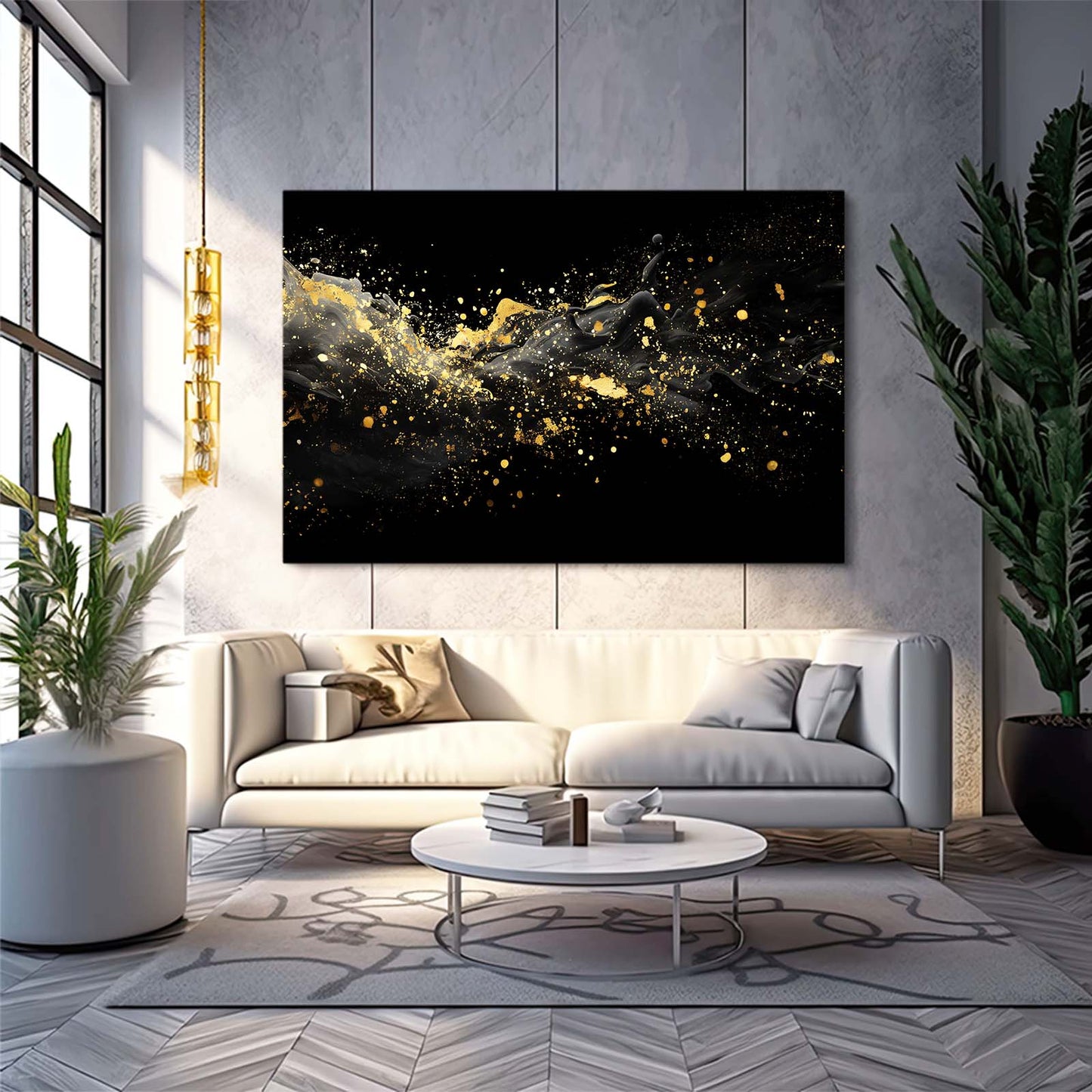 Golden Splash Cloud Wall Art – styled in a furnished interior