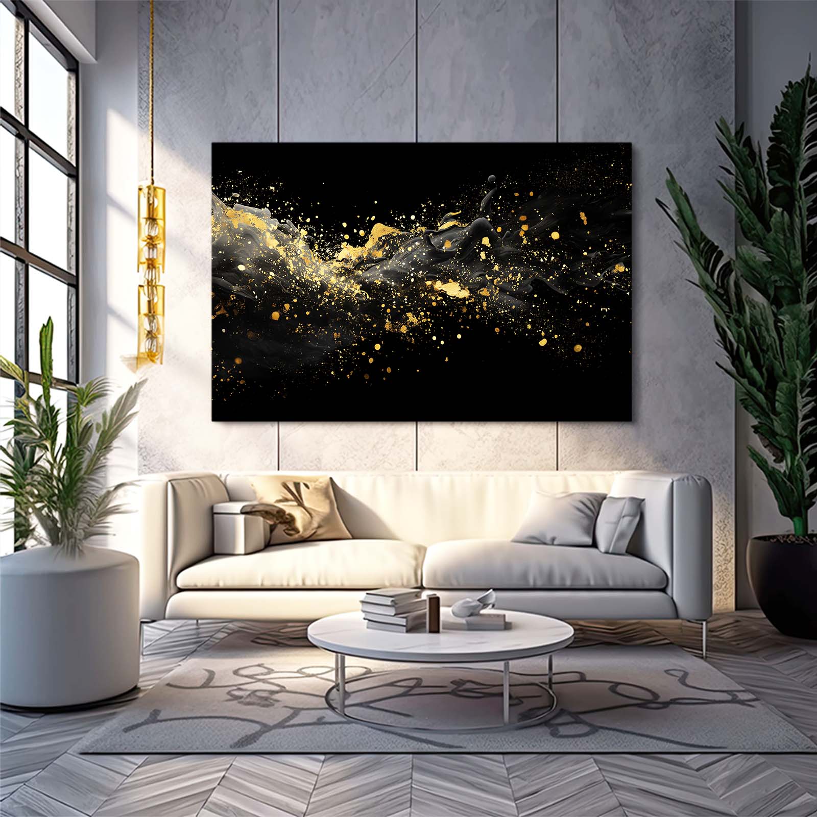 Golden Splash Cloud Wall Art – styled in a furnished interior