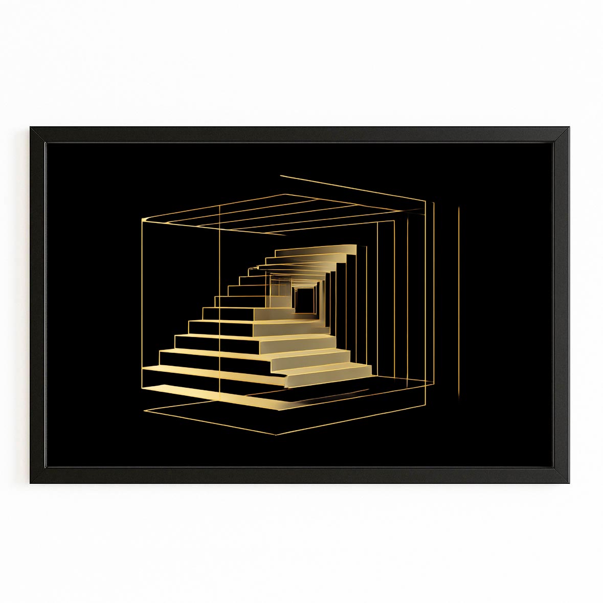 Golden Stair Illusion Wall Decor – with Premium Black frame on white background