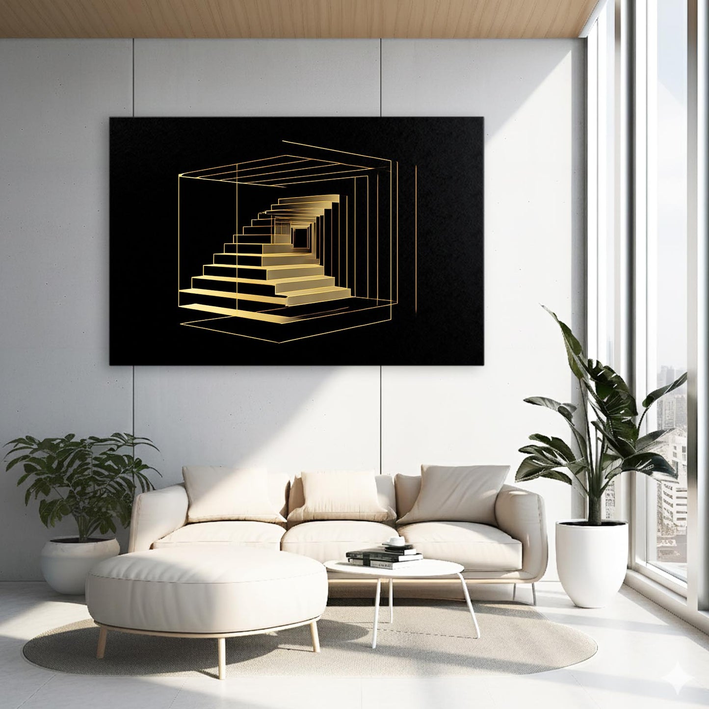Golden Stair Illusion Wall Decor – styled in a furnished interior
