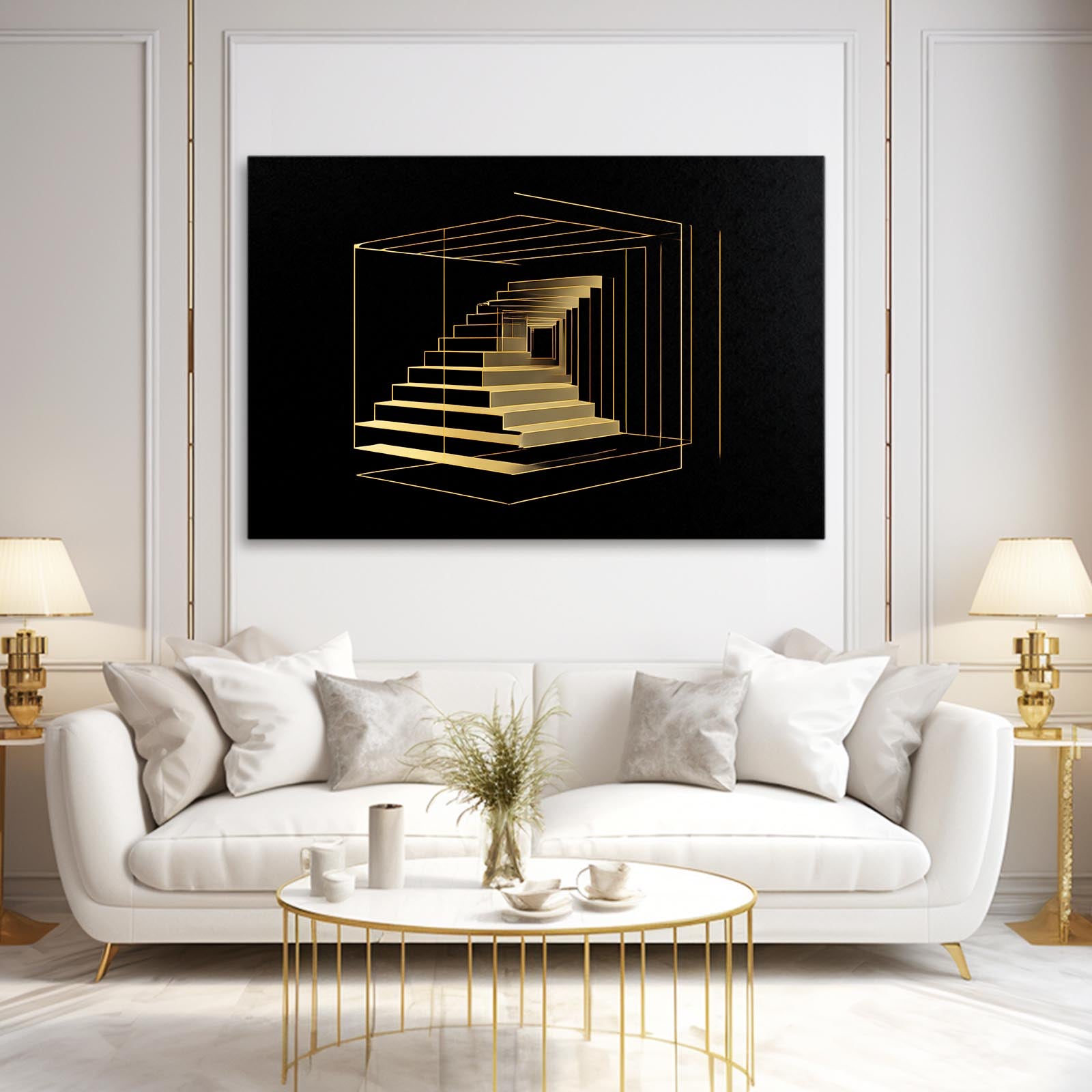 Golden Stair Illusion Wall Decor – styled in a furnished interior