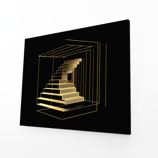 Golden Stair Illusion Wall Decor – angled canvas view on white background