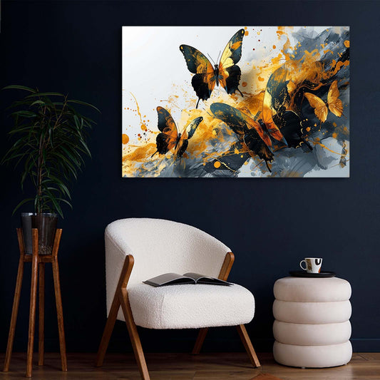 Golden Storm Butterfly Wall Art — abstract canvas print in orange tones, view 3
