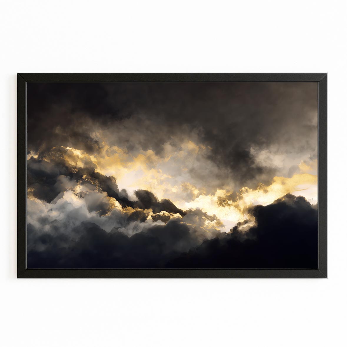 Golden Storm Clouds Canvas Art – with Premium Black frame on white background