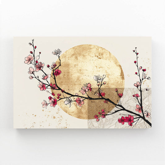 Golden Sun Sprig Cherry Blossom Canvas Art – golden sun sprig cherry blossom canvas print