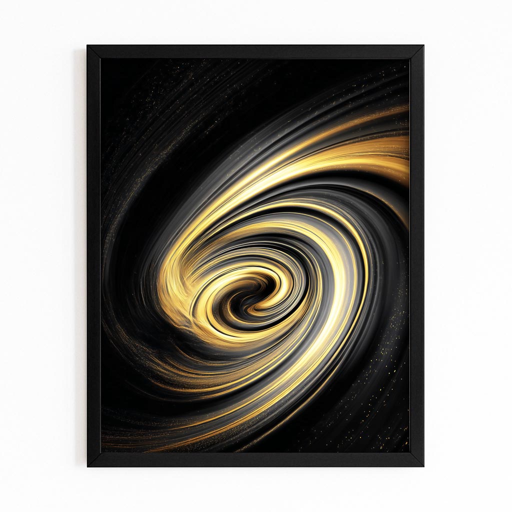 Golden Swirl Vortex Prints – with Premium Black frame on white background