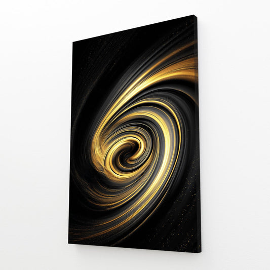 Golden Swirl Vortex Prints – angled canvas view on white background