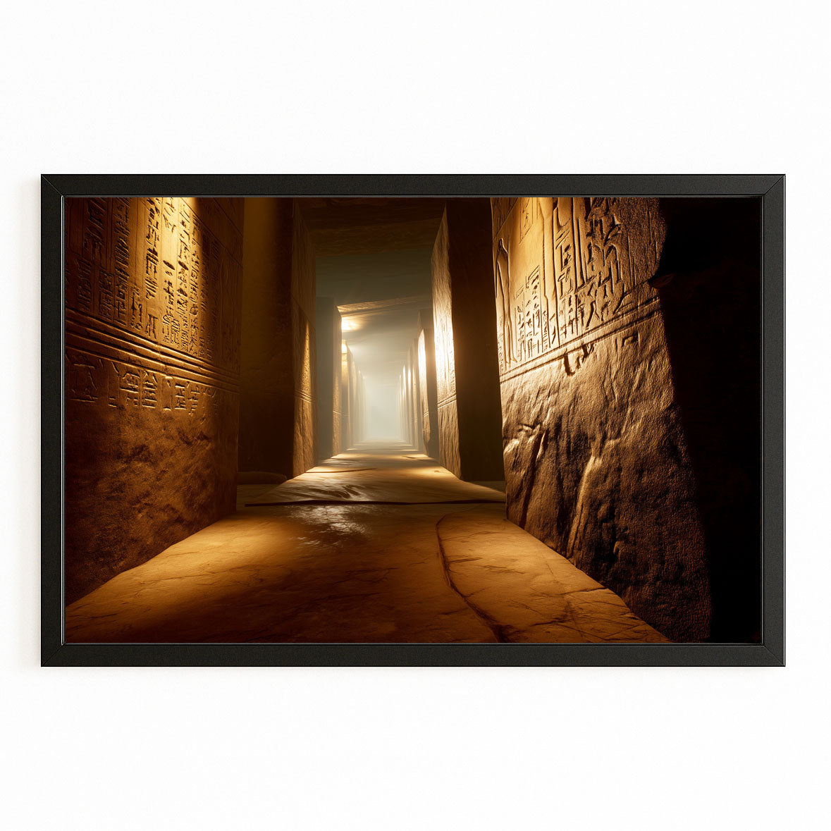 Golden Temple Hallway Egyptian Canvas – with Premium Black frame on white background